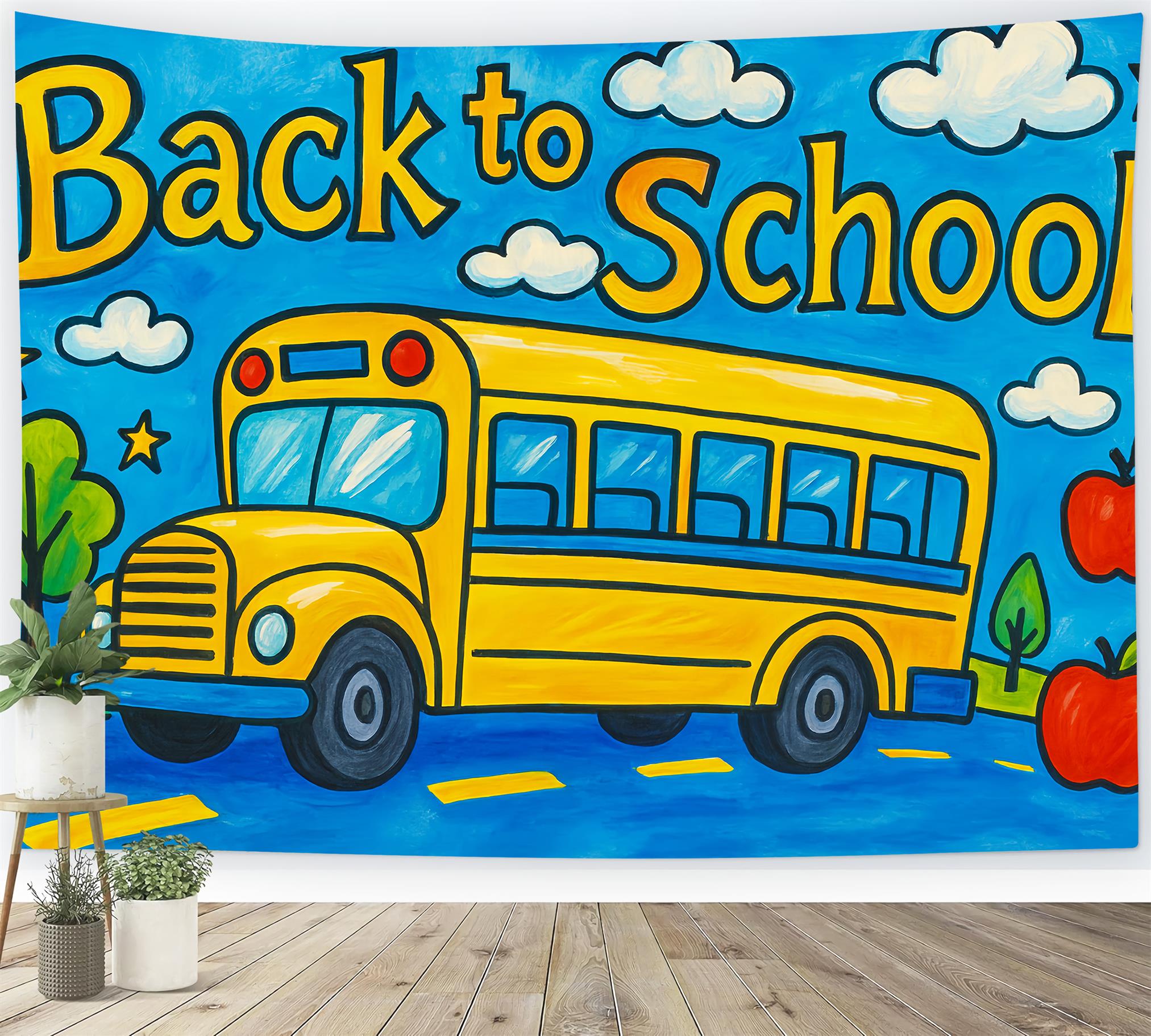 School Bus Backdrop Yellow School Bus Drawing Back To School Photo Backdrop LXX59-222