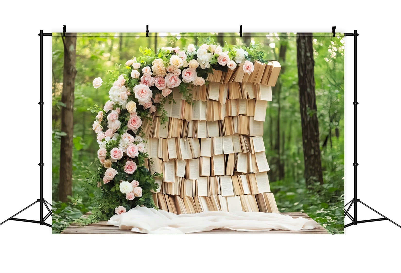Back To School Backdrops Rustic Book Wall Floral Arch School Picture Backdrops LXX59-224