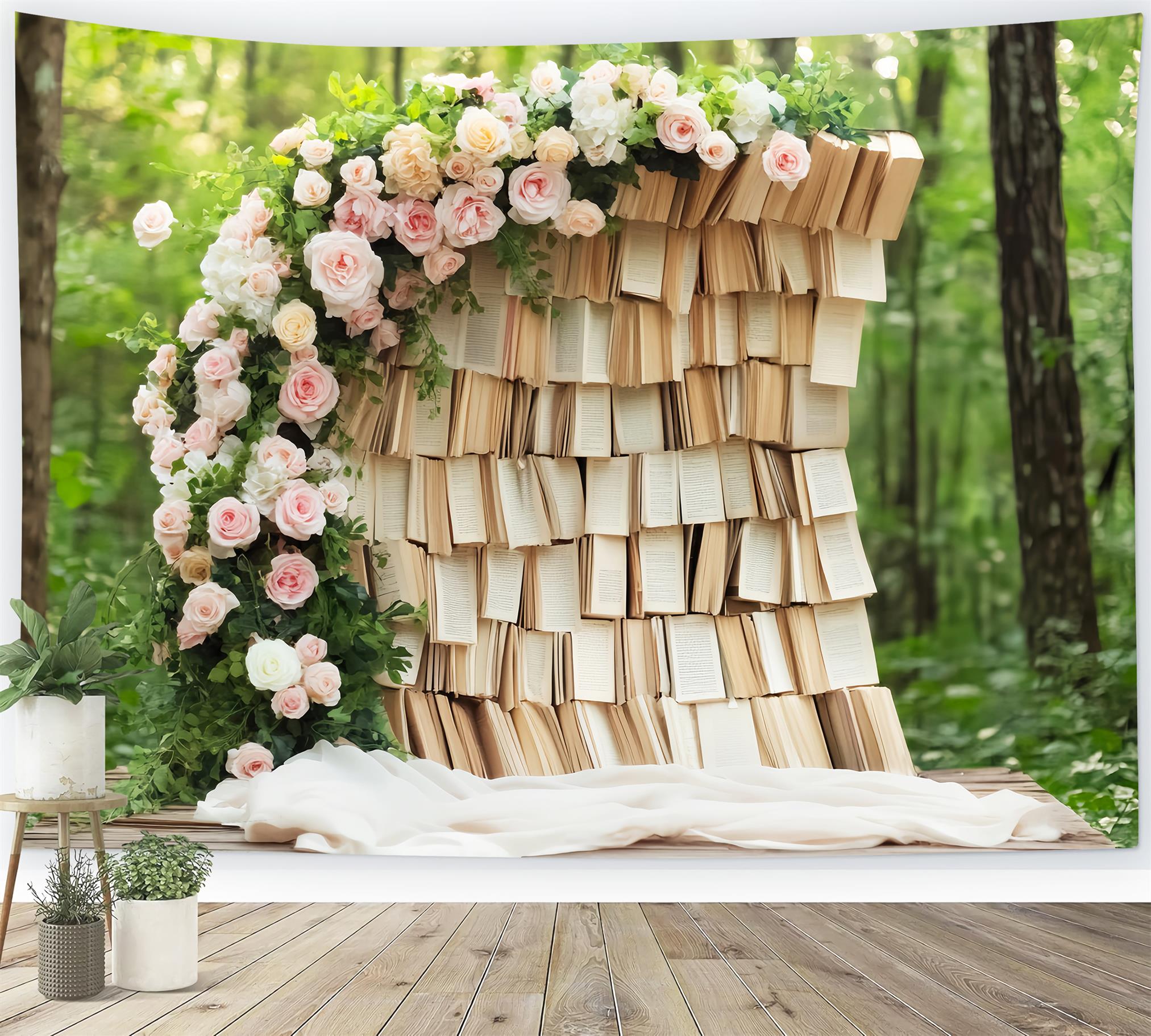 Back To School Backdrops Rustic Book Wall Floral Arch School Picture Backdrops LXX59-224
