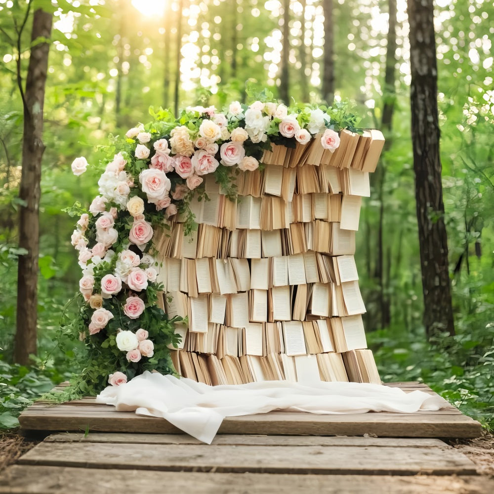 Back To School Backdrops Rustic Book Wall Floral Arch School Picture Backdrops LXX59-224