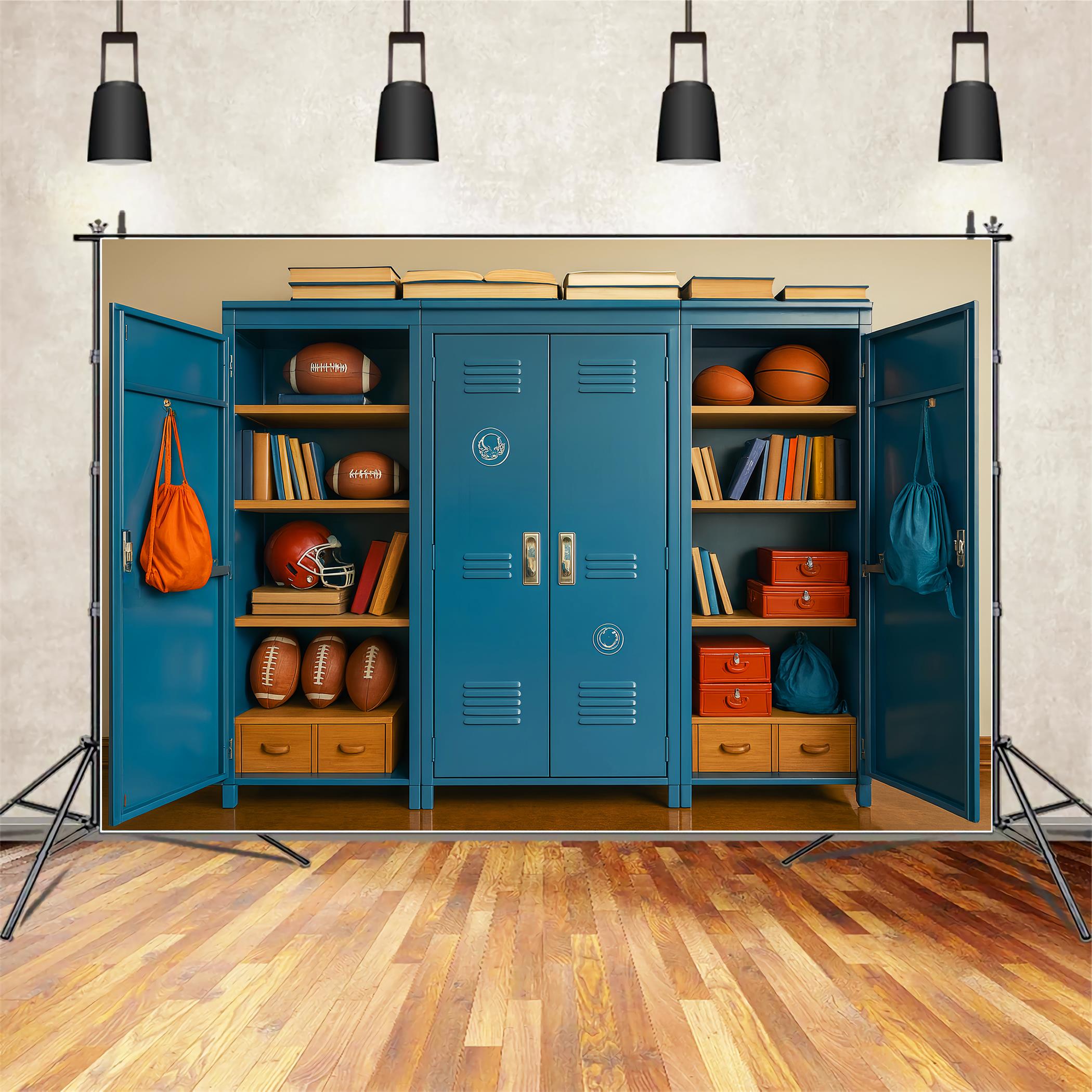 Back To School Backdrops Sports Locker Bookshelf Display School Locker Backdrop LXX59-230