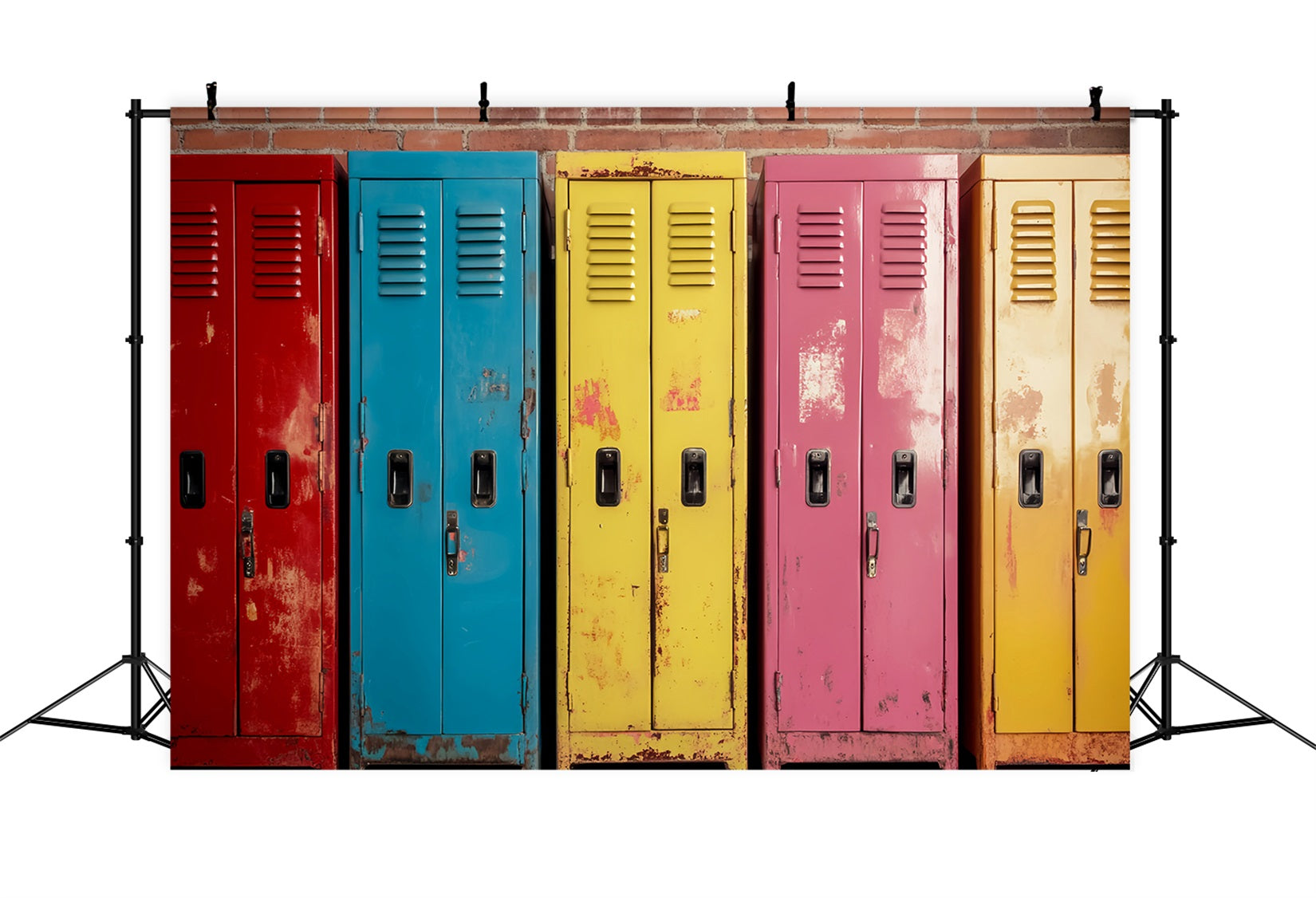 School Locker Backdrop Rustic Colorful Metal Lockers Back To School Backdrops LXX59-238