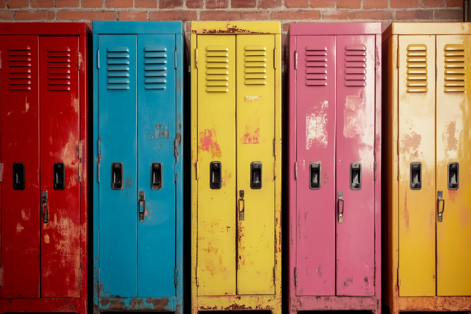 School Locker Backdrop Rustic Colorful Metal Lockers Back To School Backdrops LXX59-238
