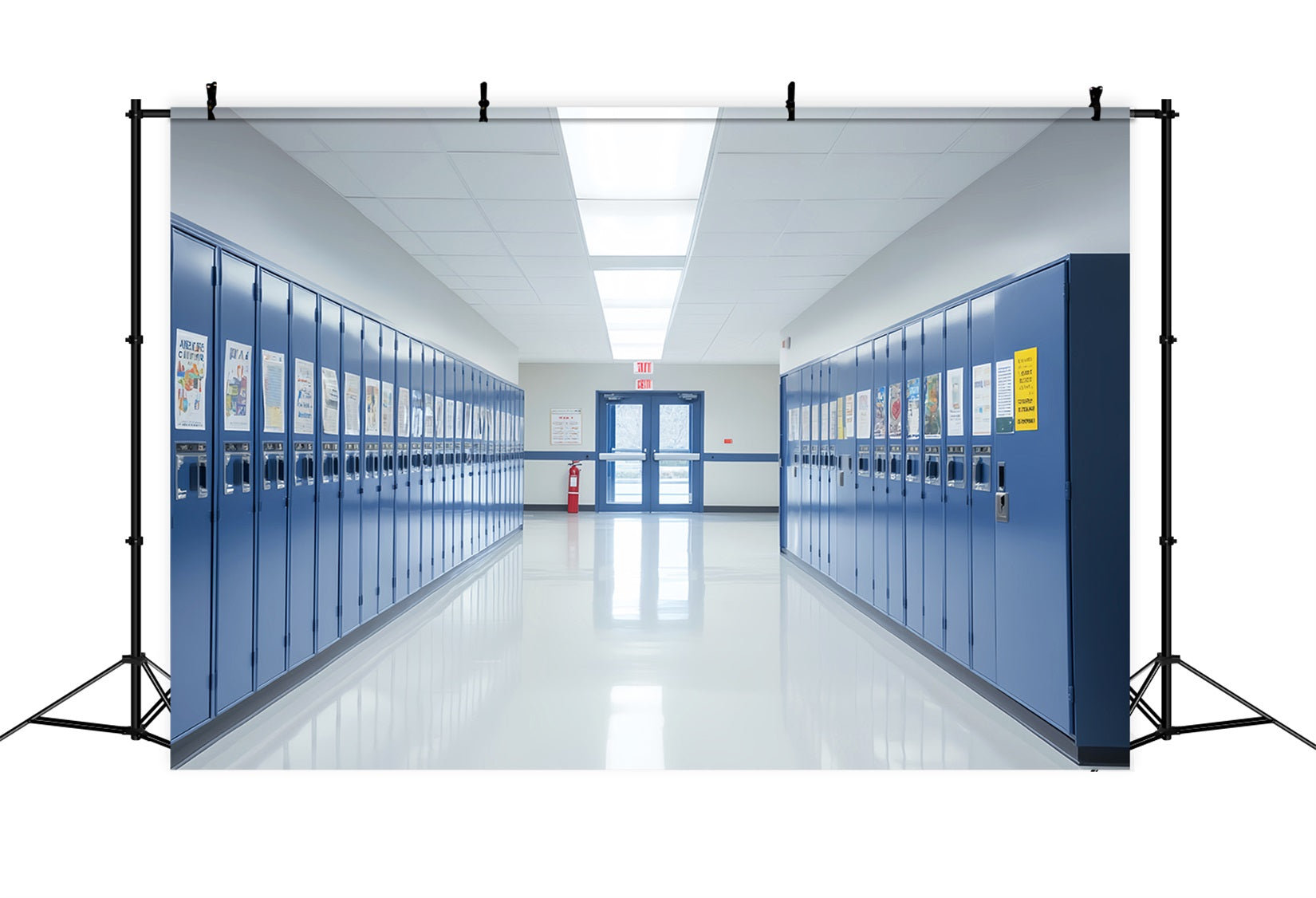 School Hallway Backdrop Bright Hallway Blue Lockers School Locker Backdrop LXX59-239