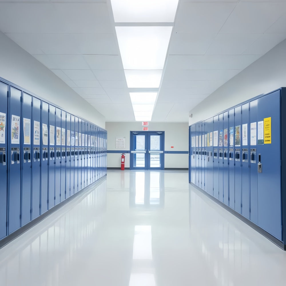 School Hallway Backdrop Bright Hallway Blue Lockers School Locker Backdrop LXX59-239