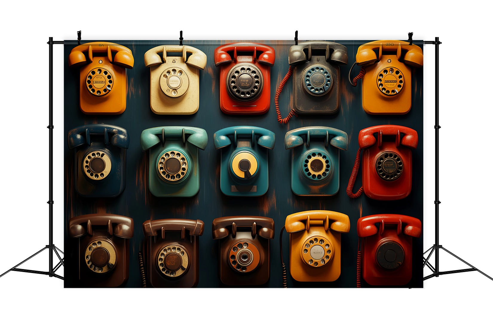 Back To School Backdrop Colorful Vintage Rotary Phones School Picture Backdrop LXX59-242