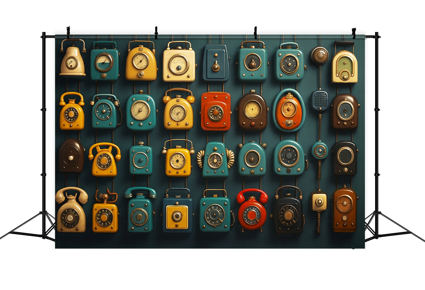 Back To School Backdrop Retro Telephone Clock Wall Back To School Photo Backdrop LXX59-243
