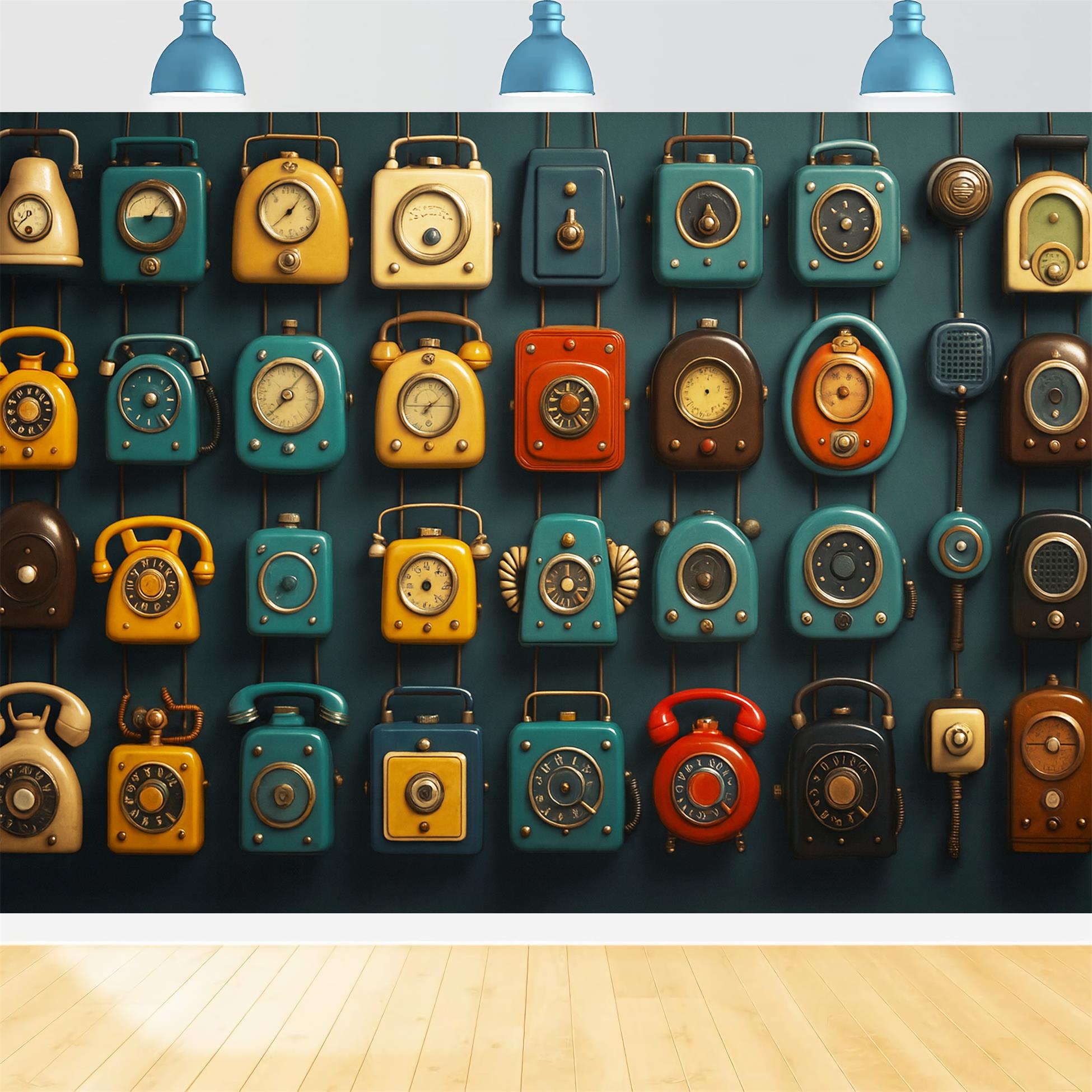 Back To School Backdrop Retro Telephone Clock Wall Back To School Photo Backdrop LXX59-243
