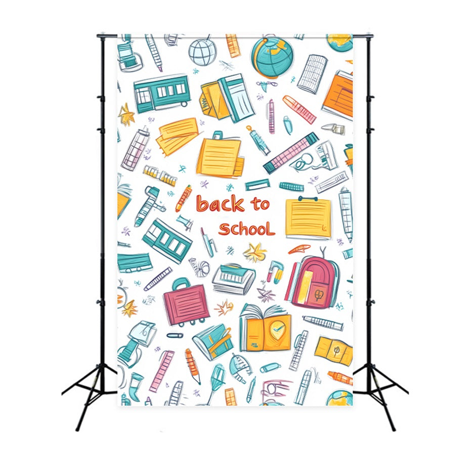 Preschool Photo Backdrops Colorful Doodle School Supplies Back To School Backdrop LXX59-245