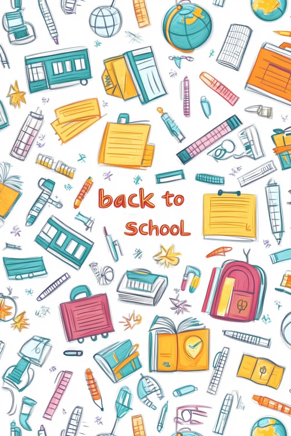 Preschool Photo Backdrops Colorful Doodle School Supplies Back To School Backdrop LXX59-245