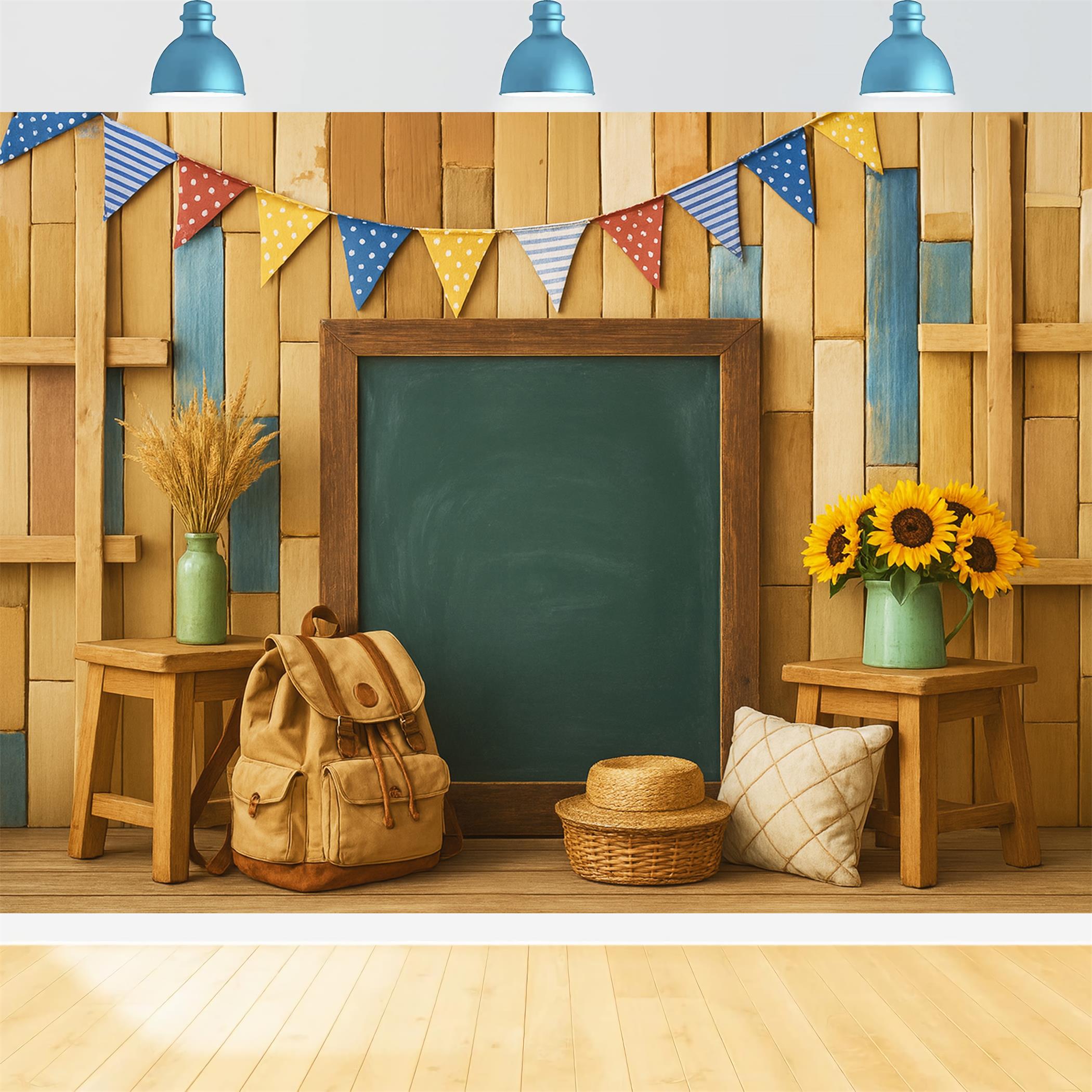 Back To School Backdrop Wooden Blackboard Backpack Setup Back To School Backdrop Ideas LXX59-247
