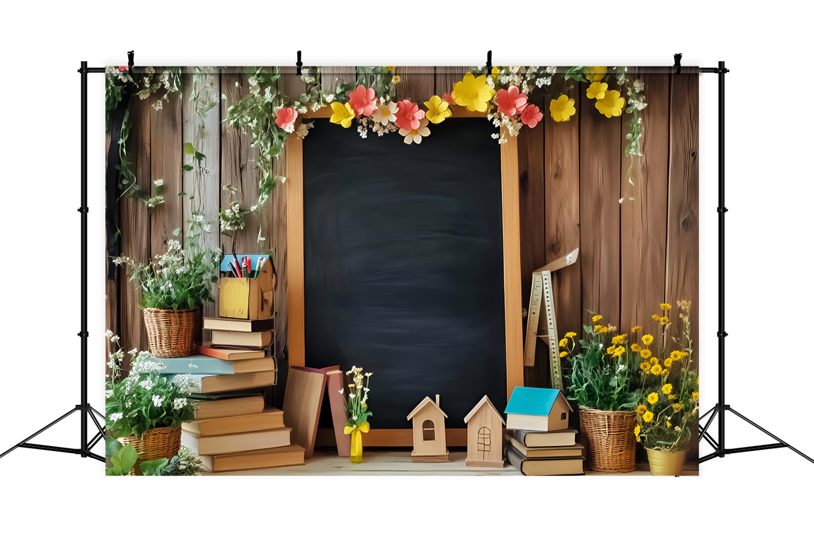 Back To School Backdrop Floral Blackboard Books Display Back To School Photo Backdrops LXX59-248