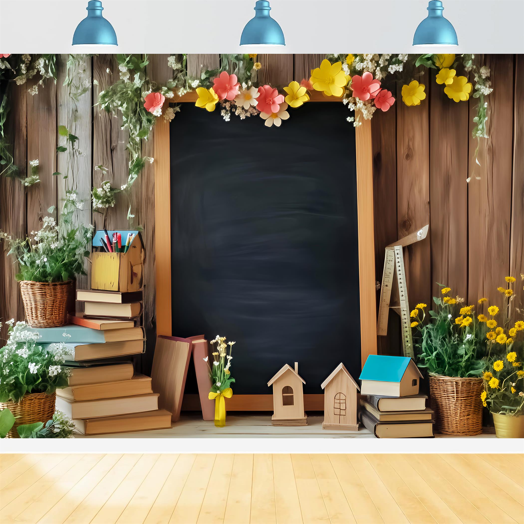 Back To School Backdrop Floral Blackboard Books Display Back To School Photo Backdrops LXX59-248