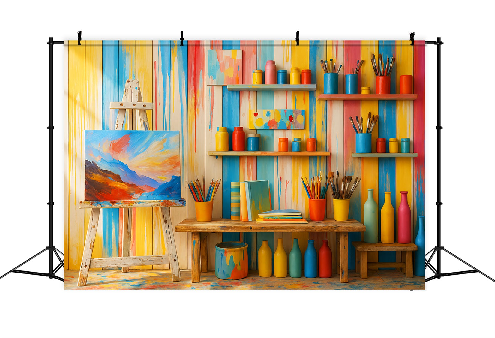 Preschool Photo Backdrops Colorful Art Supplies Studio Back To School Backdrop LXX59-251