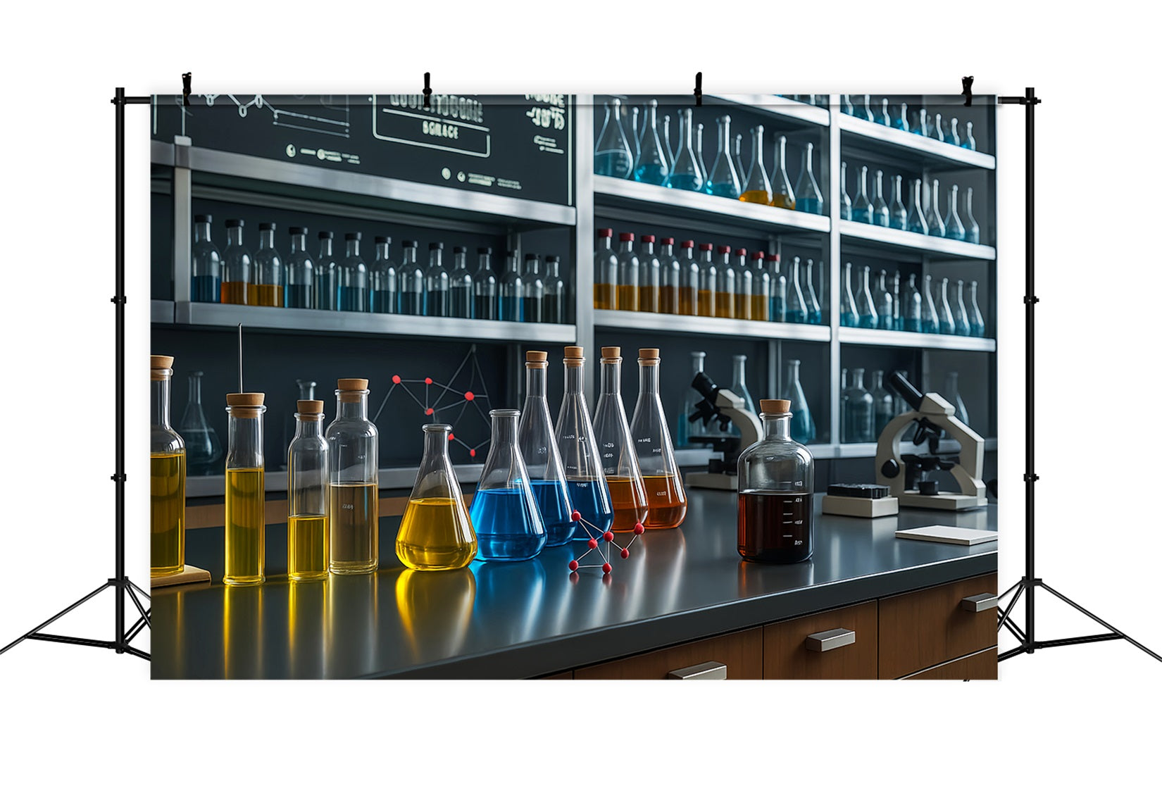 Chemistry Backdrop Modern Laboratory Glassware Setup School Picture Backdrop LXX59-253