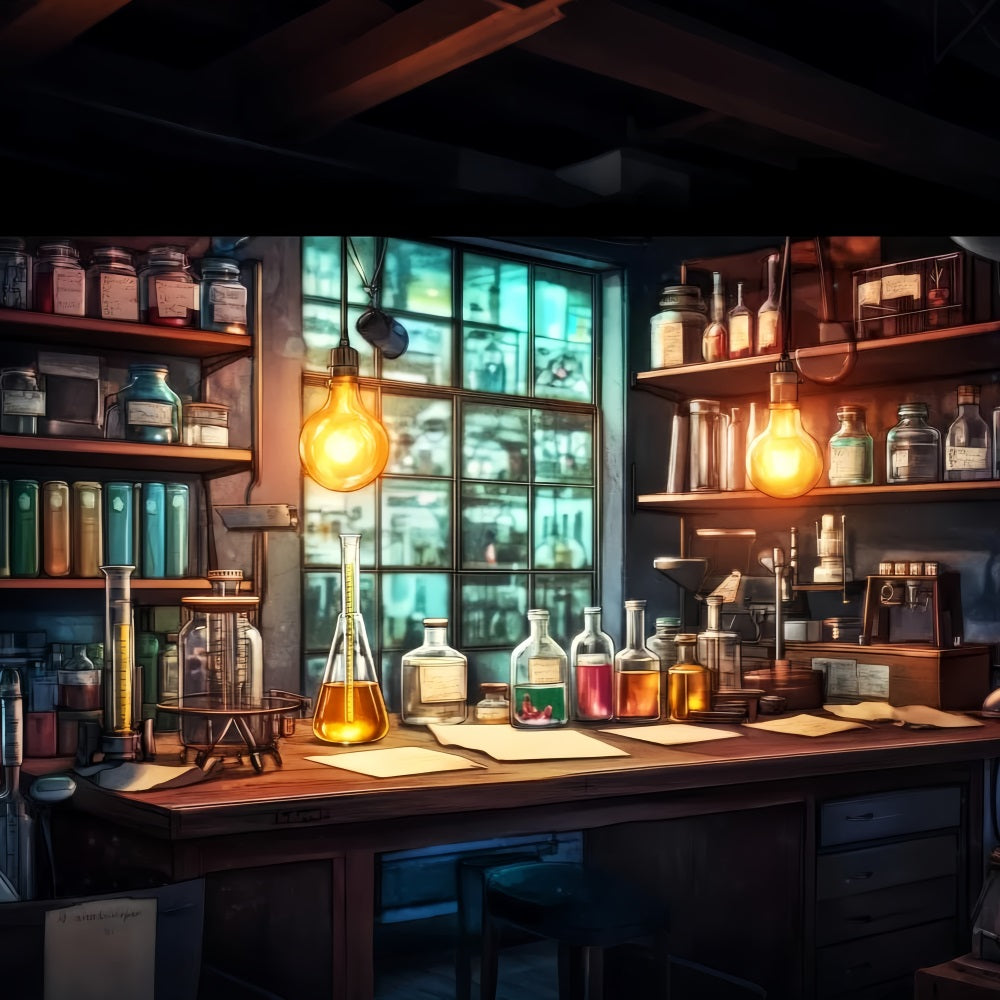 Chemistry Backdrop Rustic Chemistry Study Table Back To School Photo Backdrop LXX59-254