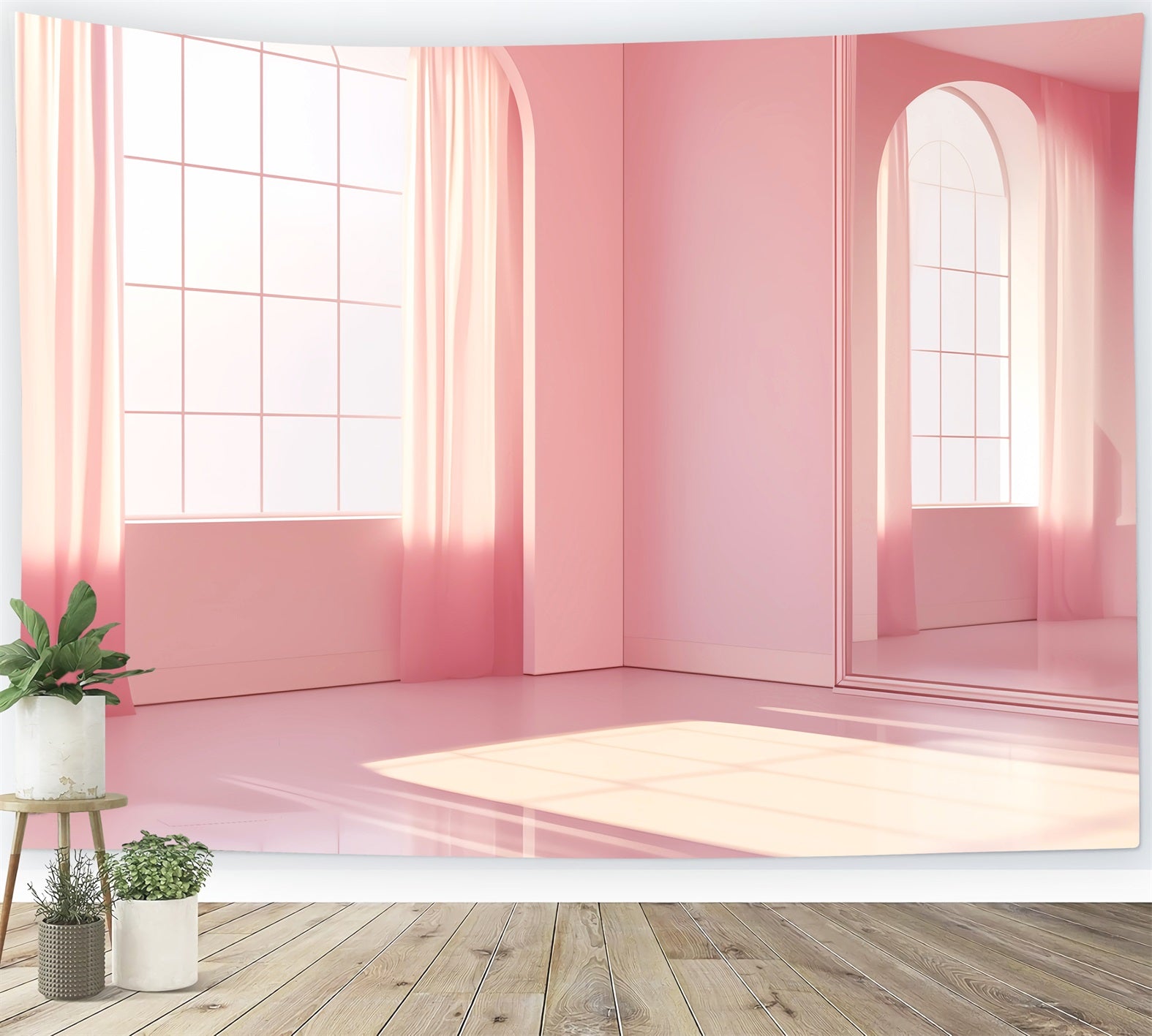 Dance Studio Backdrop Minimalist Pink Mirror Studio School Dance Backdrop LXX59-26