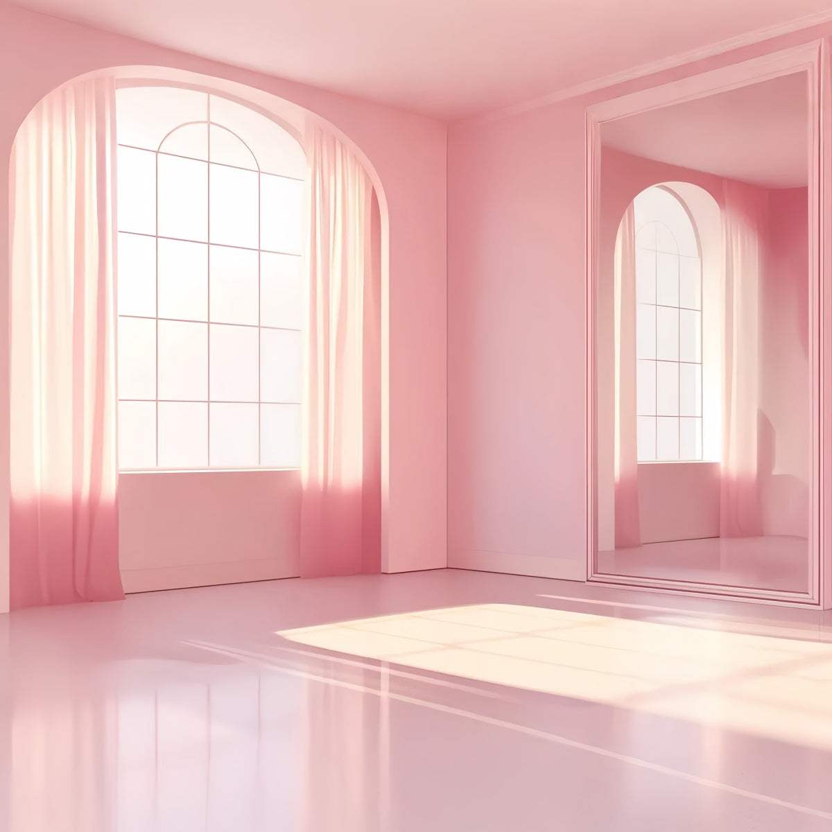 Dance Studio Backdrop Minimalist Pink Mirror Studio School Dance Backdrop LXX59-26