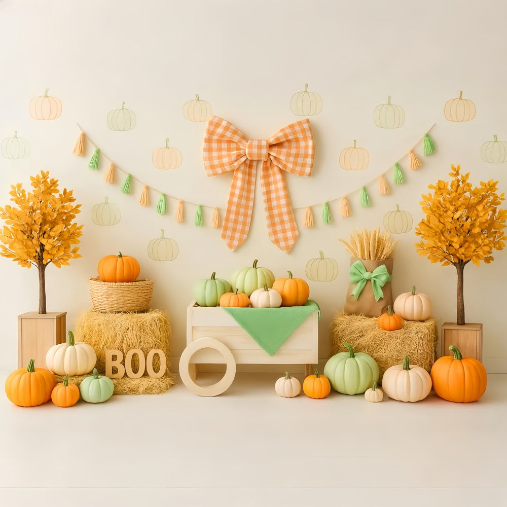 Fall Backdrop Pumpkin Bow Harvest Display Fall Backdrop for Pictures LXX59-263