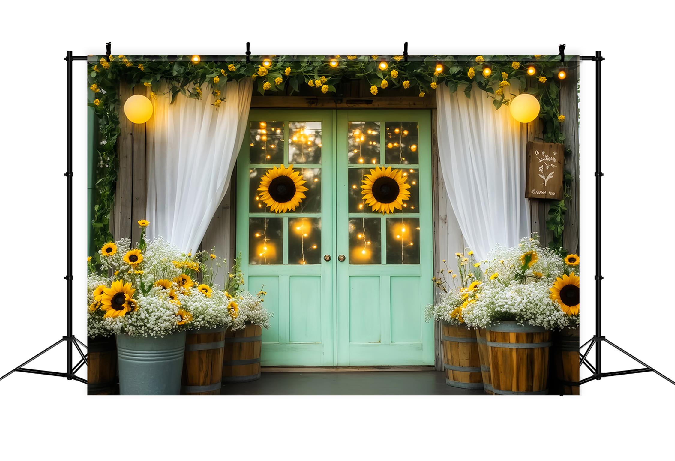 Fall Backdrop Golden Sunflower Lantern Entrance Autumn Fall Backdrop LXX59-265