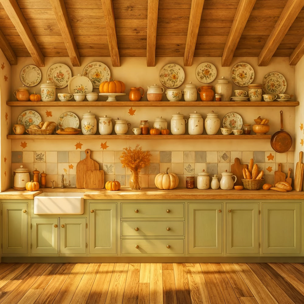 Kitchen Backdrop Vintage Autumn Kitchen Setup Fall Photo Backdrop LXX59-270