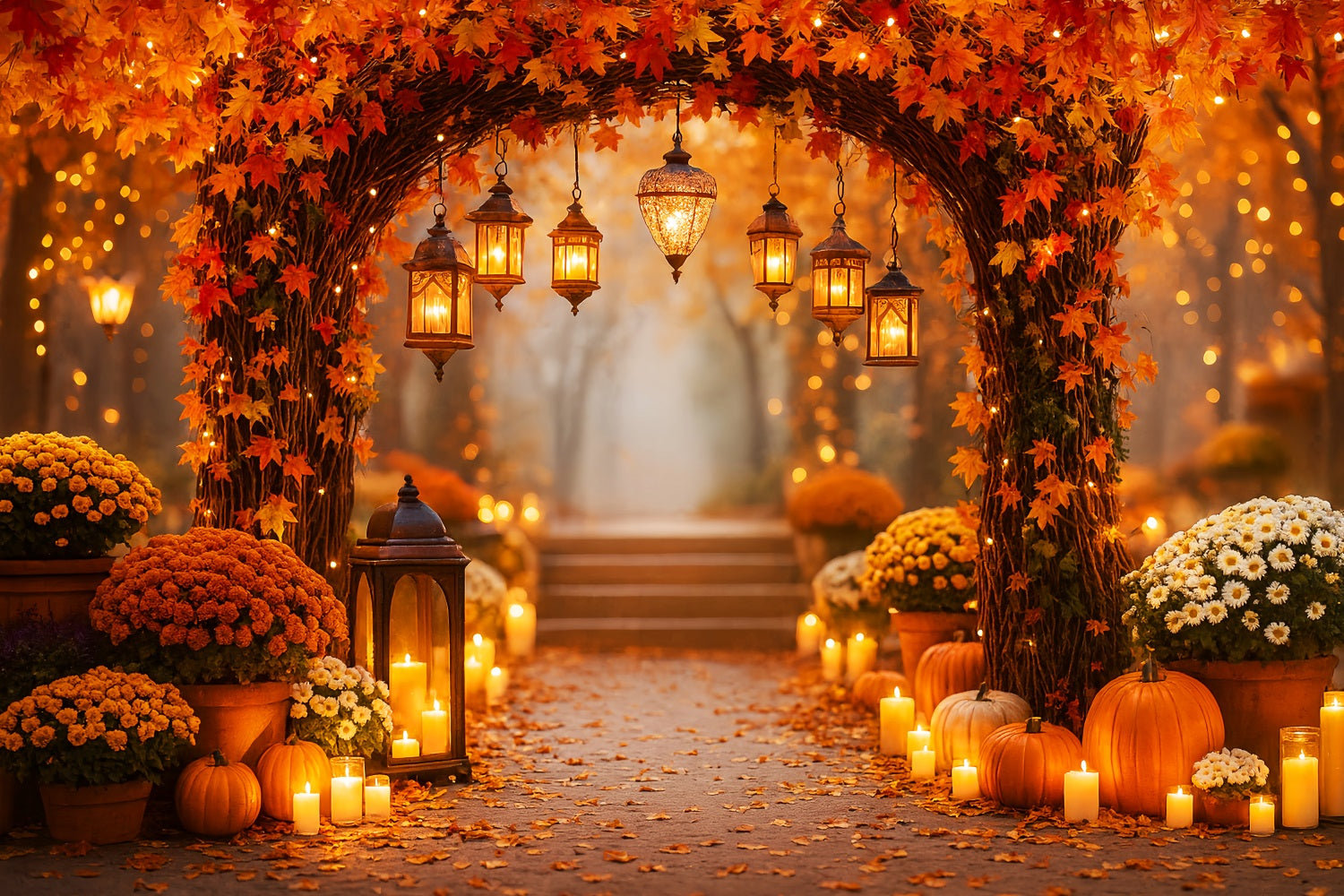 Rustic Pumpkins Backdrop Autumn Lantern Pathway Pumpkins Fall Backdrops LXX59-275