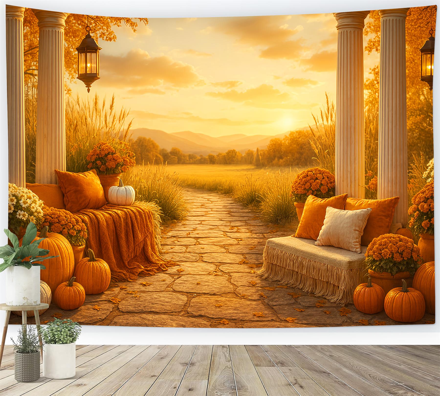 Rustic Backdrop Golden Autumn Sunset Porch Fall Backdrops for Photography LXX59-276