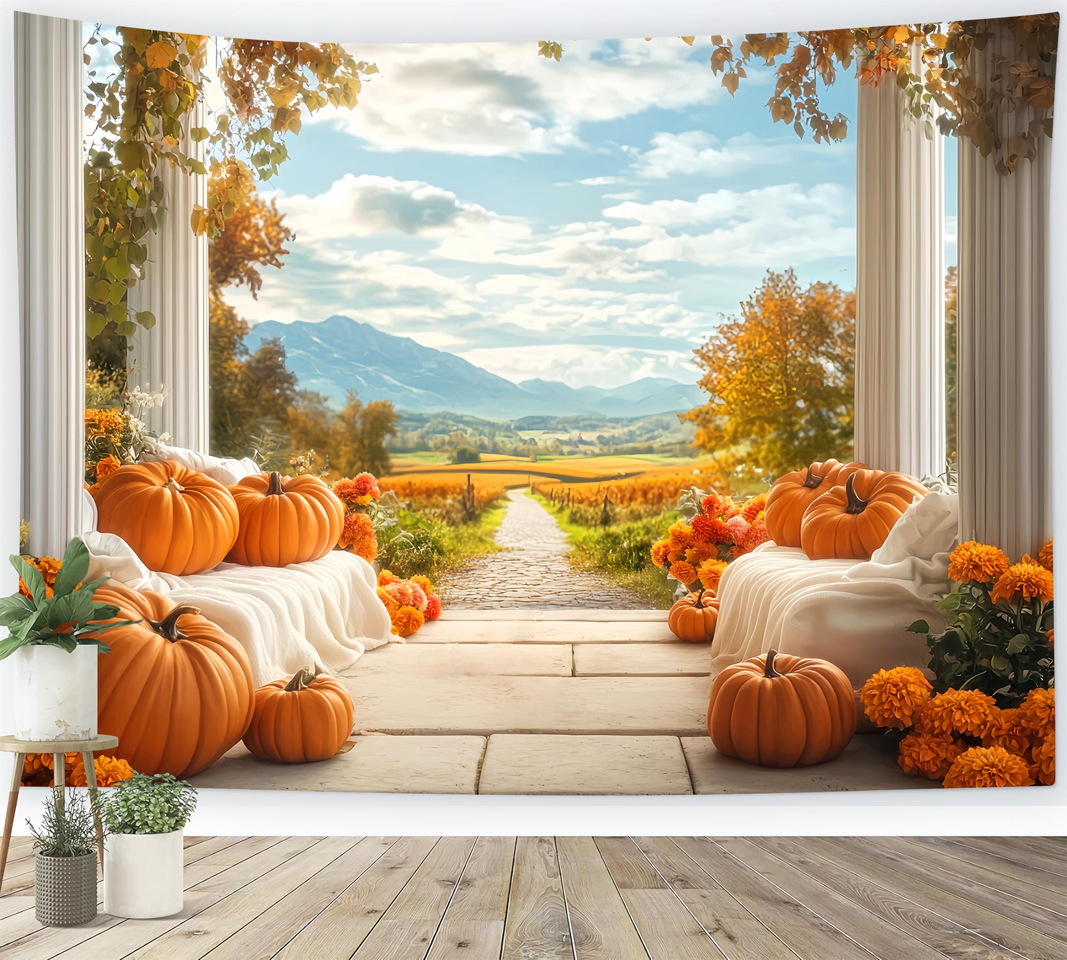 Rustic Backdrop Mountain View Fall Decor Autumn Backdrop for Pictures LXX59-277