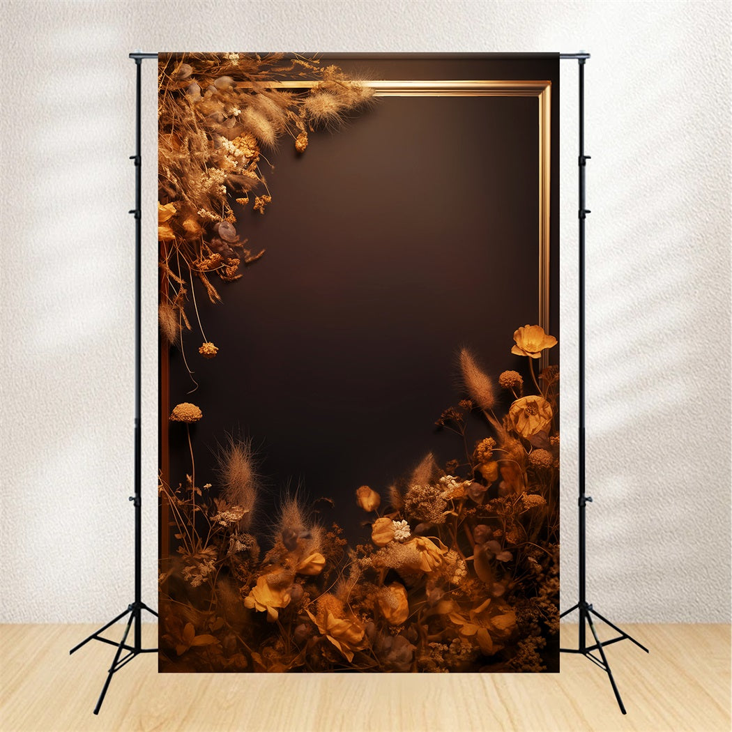 Abstract Backdrop Golden Frame Withered Florals Dance Backdrops LXX59-28