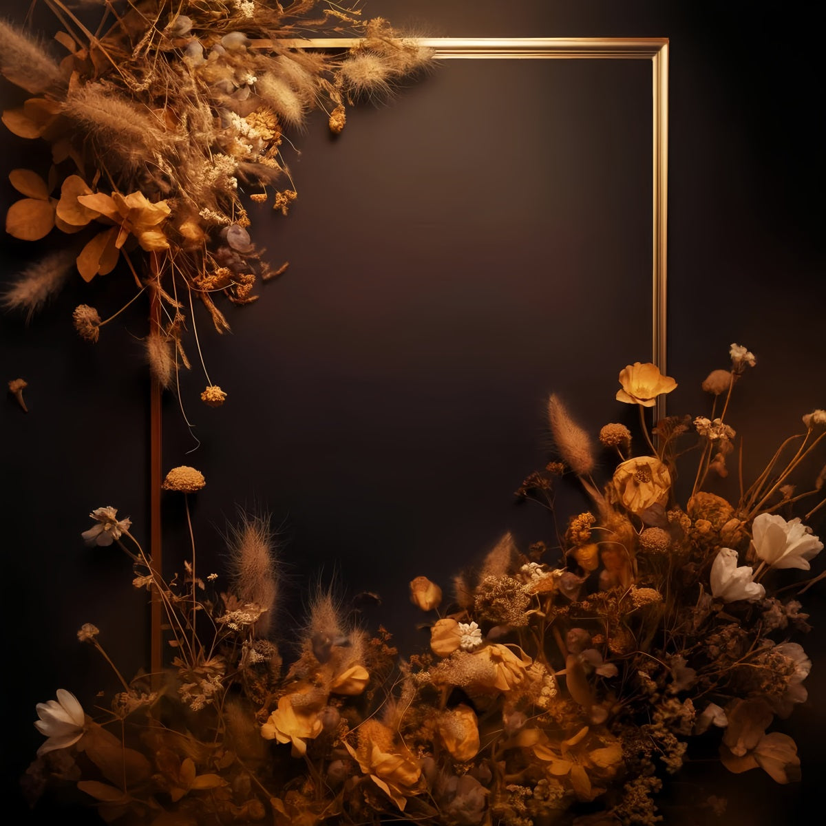 Abstract Backdrop Golden Frame Withered Florals Dance Backdrops LXX59-28