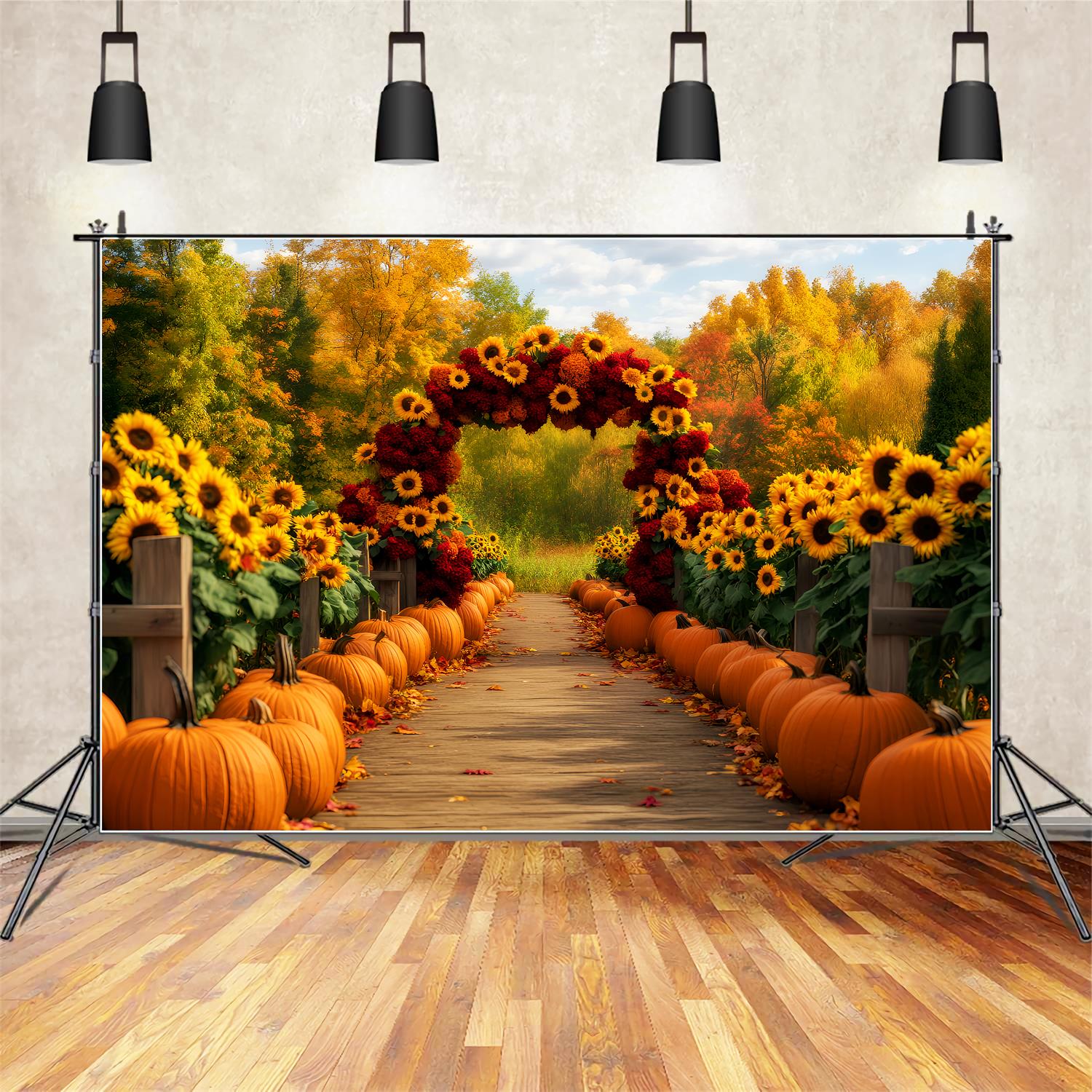 Sunflower Backdrop Sunflower Path Pumpkins Autumn Backdrop LXX59-284
