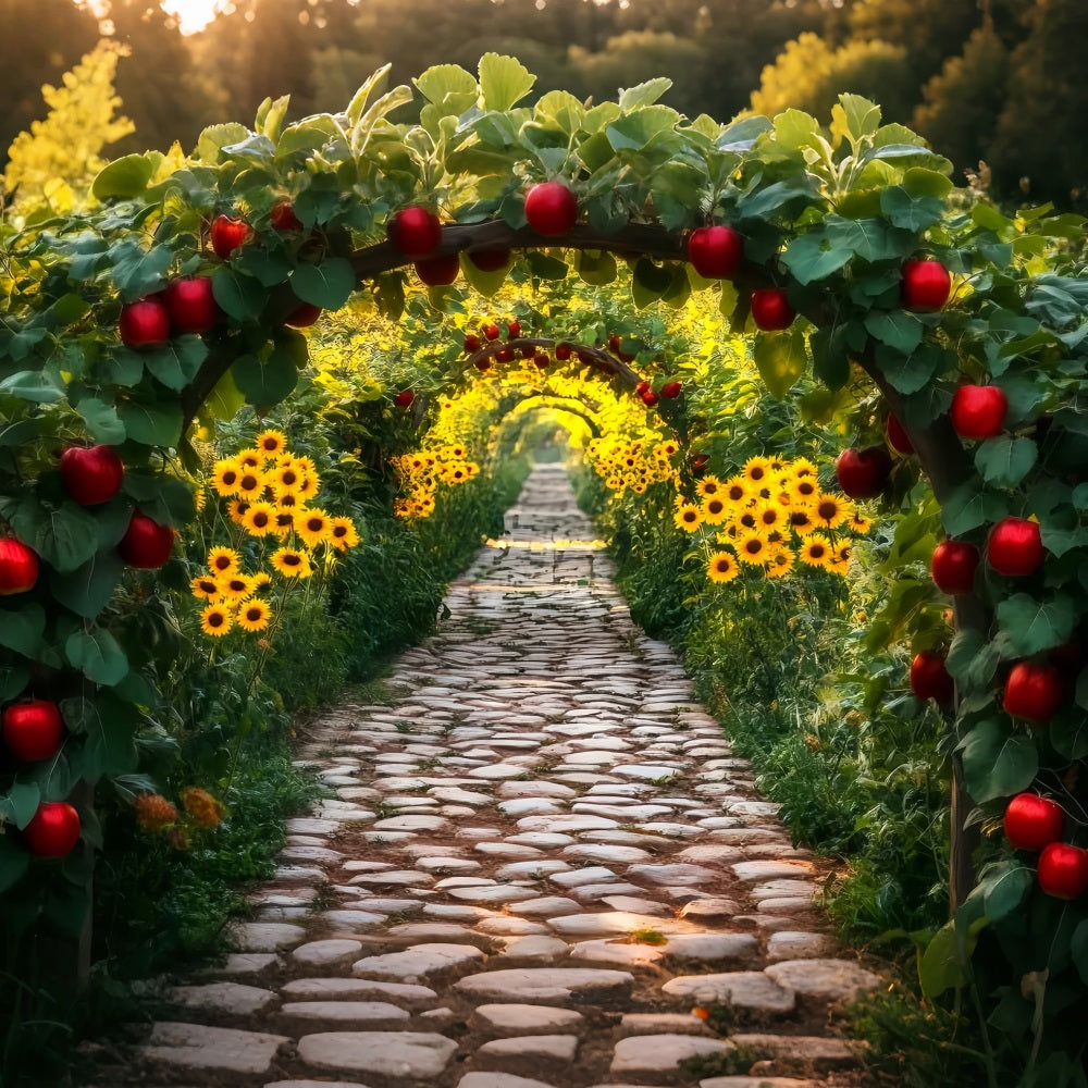 Sunflower Backdrop Apple Orchard Sunflower Tunnel Fall Photo Backdrop LXX59-285