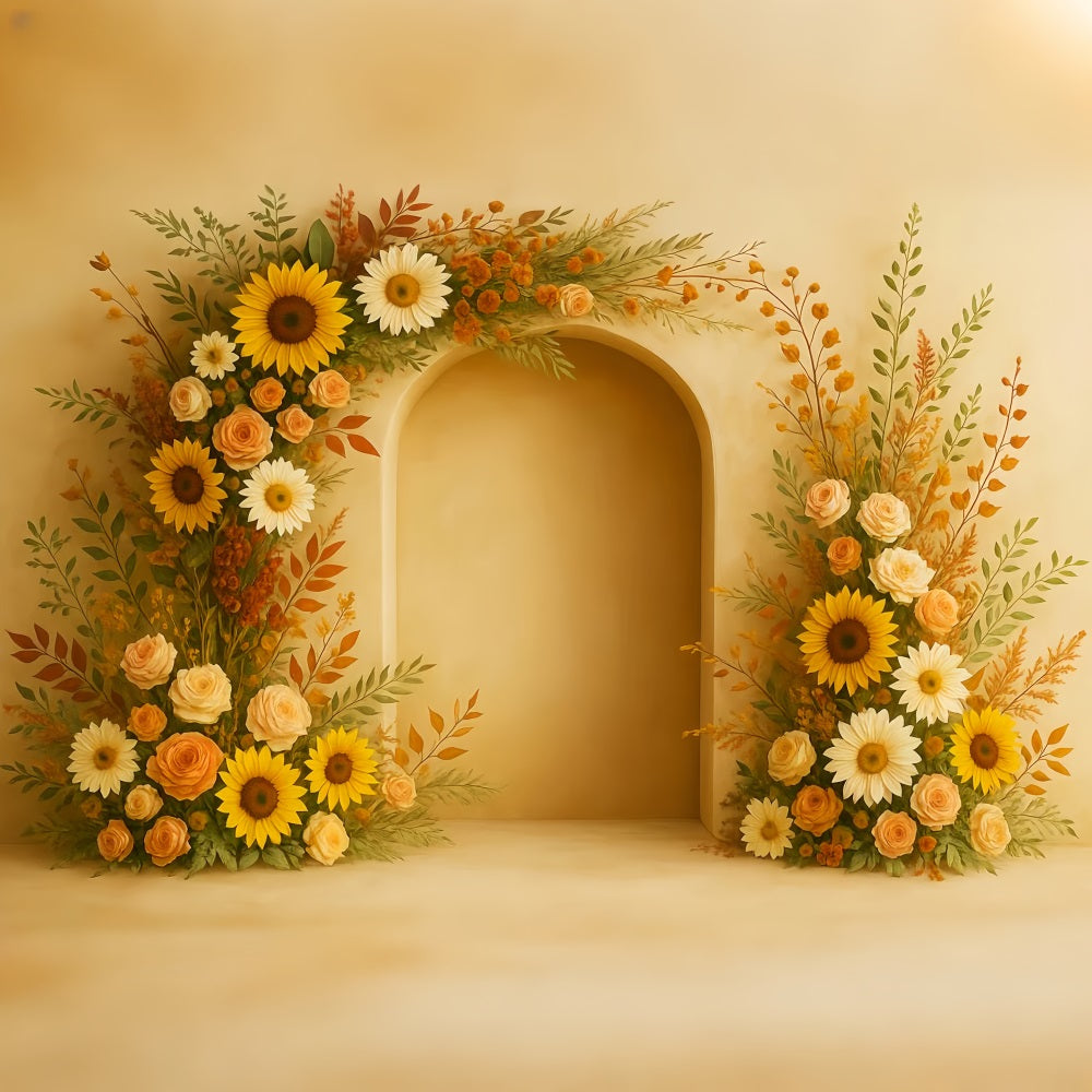 Boho Backdrop Sunflower Arch Pumpkins Fall Photography Backdrops LXX59-294