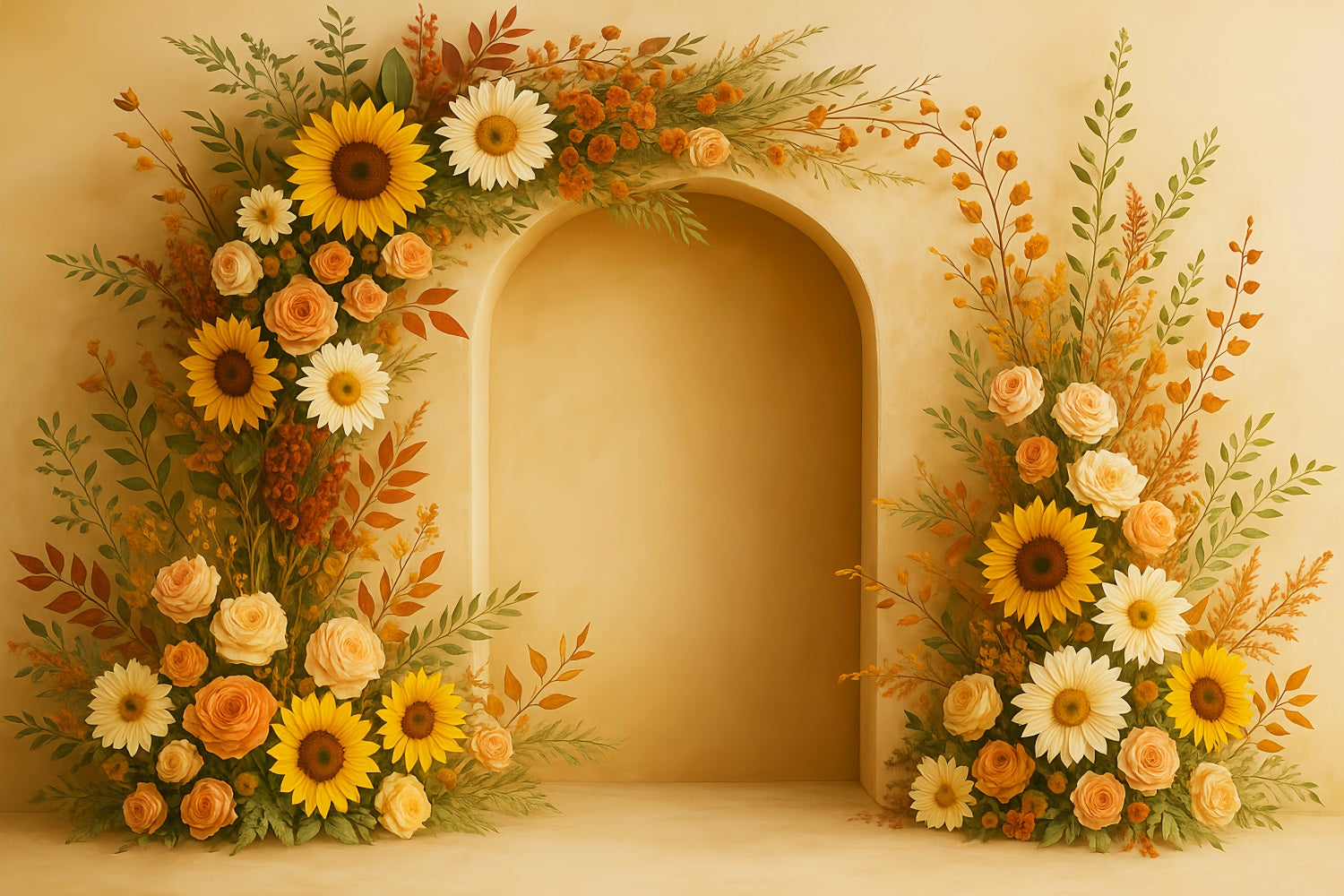 Boho Backdrop Sunflower Arch Pumpkins Fall Photography Backdrops LXX59-294