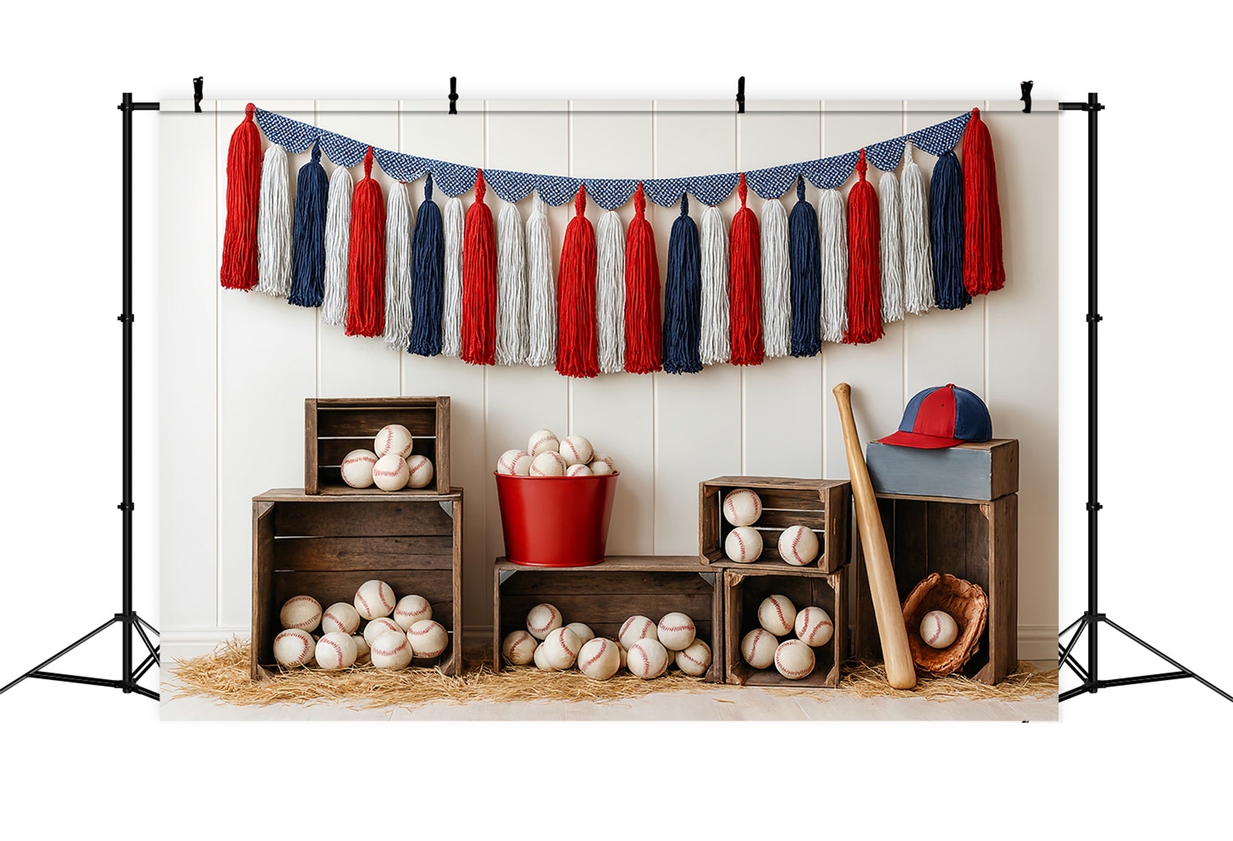 Sports Backdrop Baseball Tassel Crates Arrangement Baseball Backdrop LXX59-296