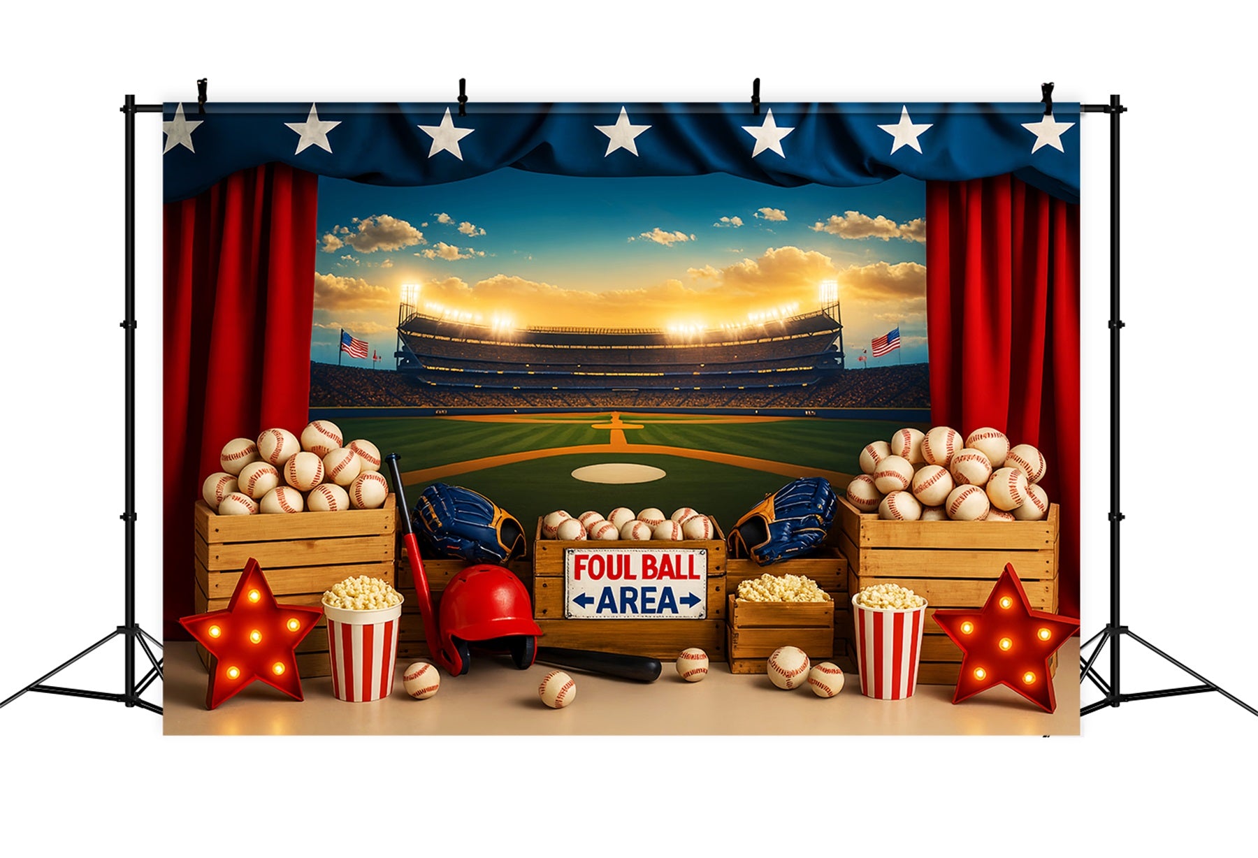 Baseball Backdrop Baseball Stadium Popcorn Lights Sports Backdrop LXX59-298