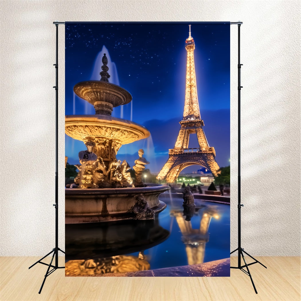 Paris Backdrop Eiffel Tower Night Fountain Night in Paris Backdrop LXX59-30