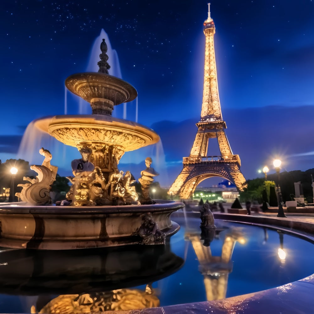 Paris Backdrop Eiffel Tower Night Fountain Night in Paris Backdrop LXX59-30
