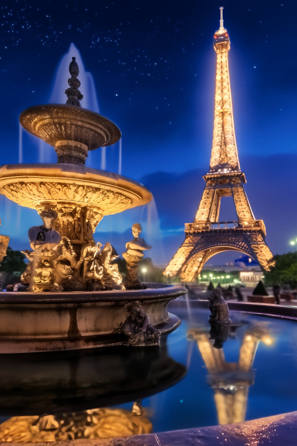 Paris Backdrop Eiffel Tower Night Fountain Night in Paris Backdrop LXX59-30