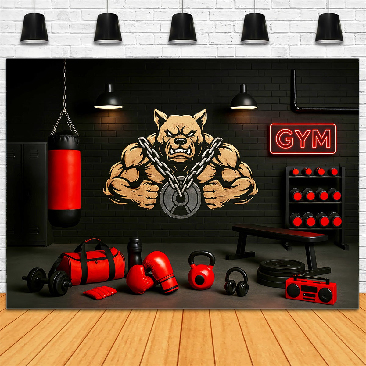 Sports Backdrop Bulldog Boxing Gym Strength Sports Backdrops LXX59-300