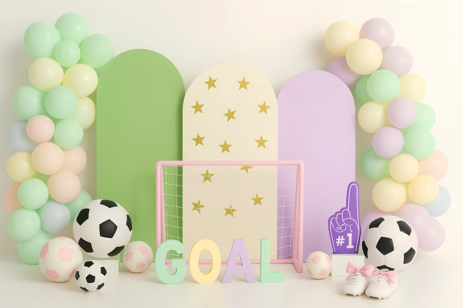 Sports Backdrop Pastel Soccer Goal Party Football Backdrops LXX59-306
