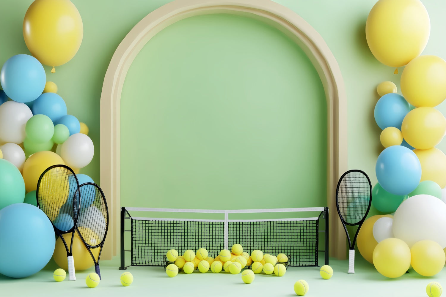 Sports Backdrop Colorful Tennis Balloon Setup Sports Backdrops LXX59-307