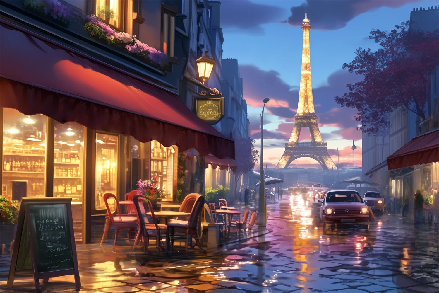 Paris Backdrop Paris Street Cafe Lights A Night in Paris Backdrop LXX59-31