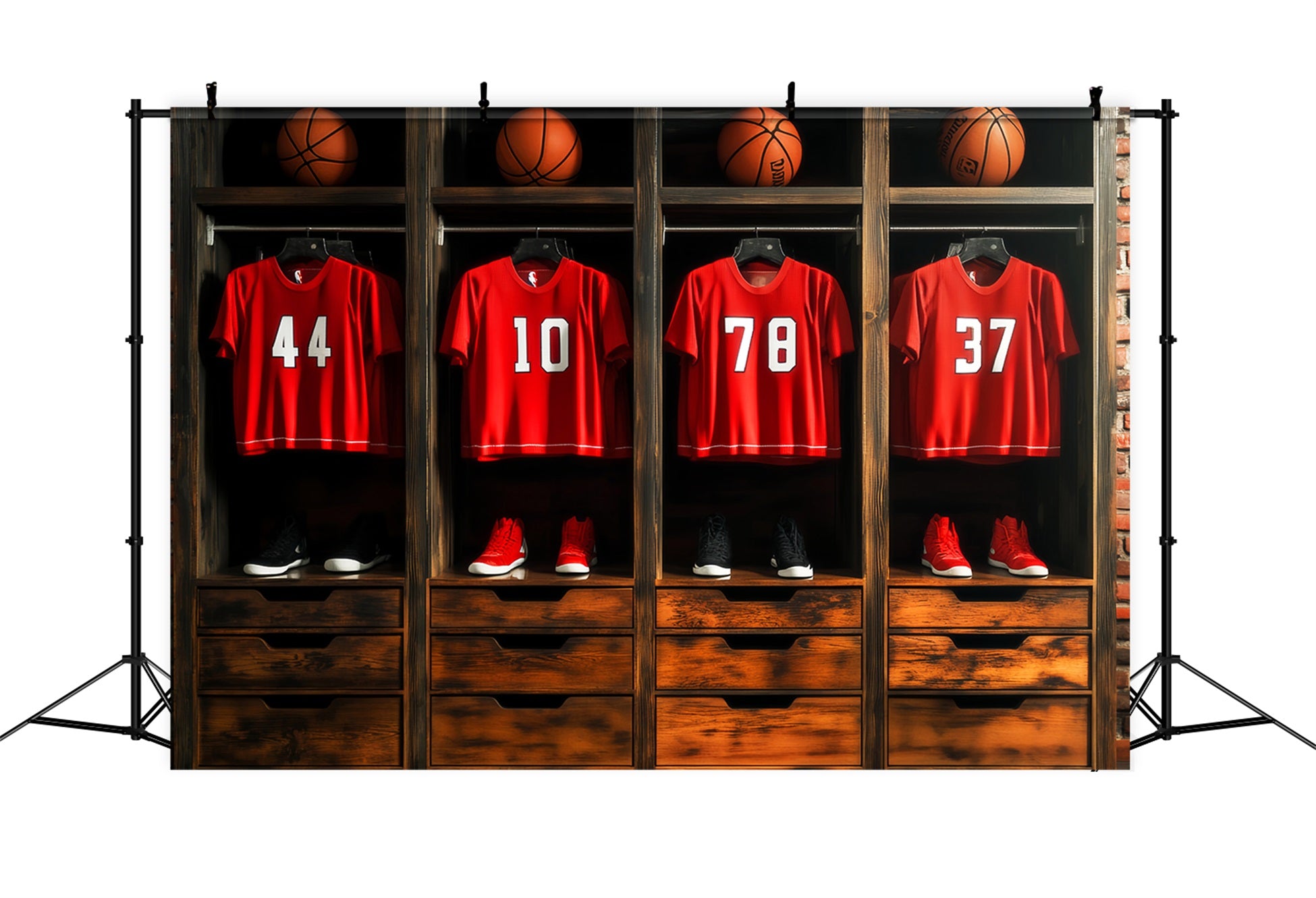 Sports Backdrop Red Jersey Basketball Locker Basketball Photo Backdrop LXX59-310