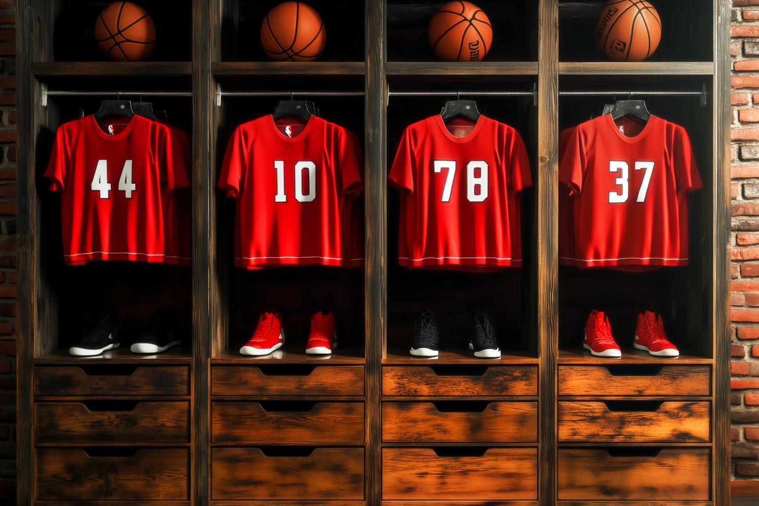 Sports Backdrop Red Jersey Basketball Locker Basketball Photo Backdrop LXX59-310
