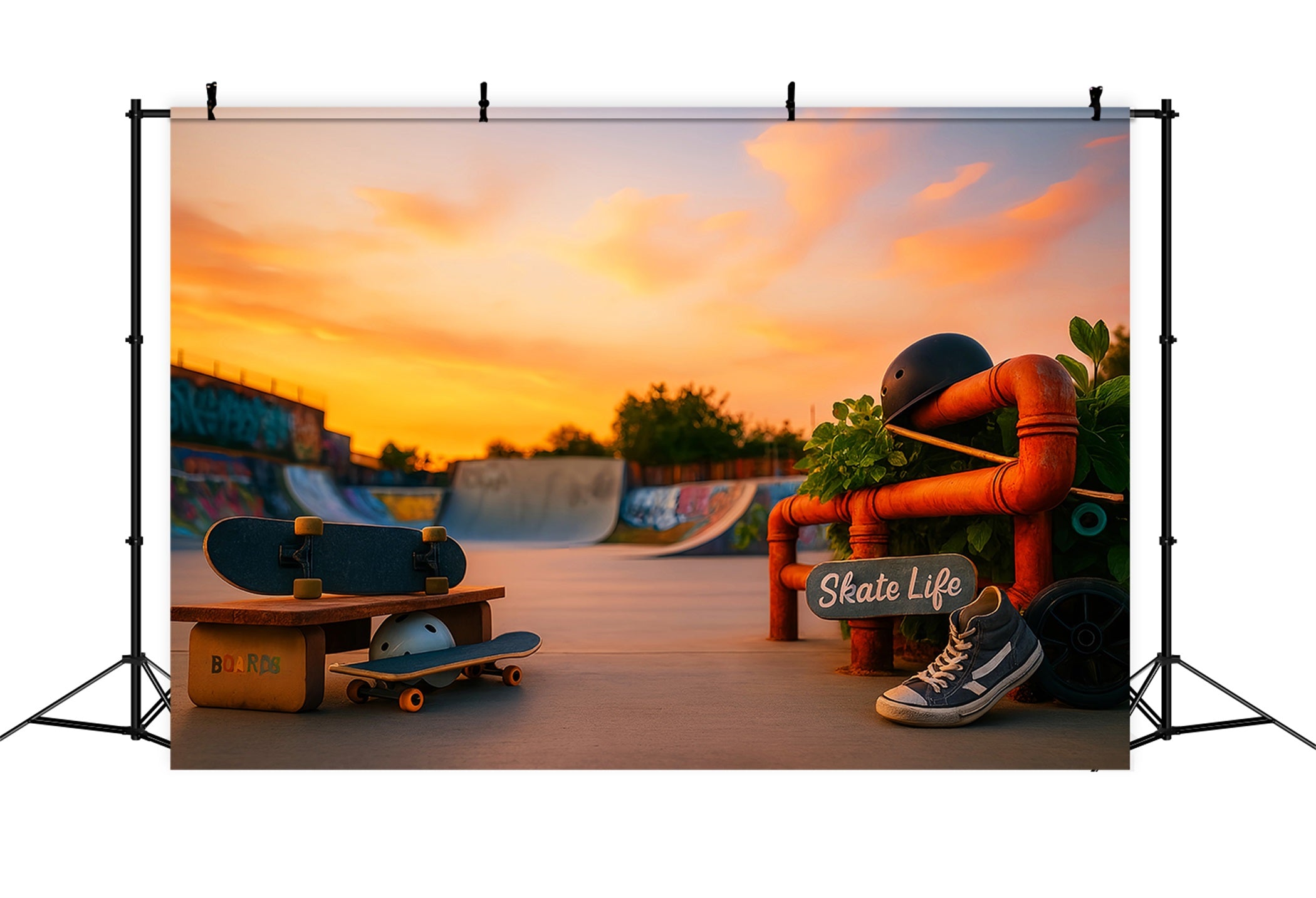 Sports Backdrop Sunset Skateboard Park Life Sports Backdrops for Photography LXX59-311
