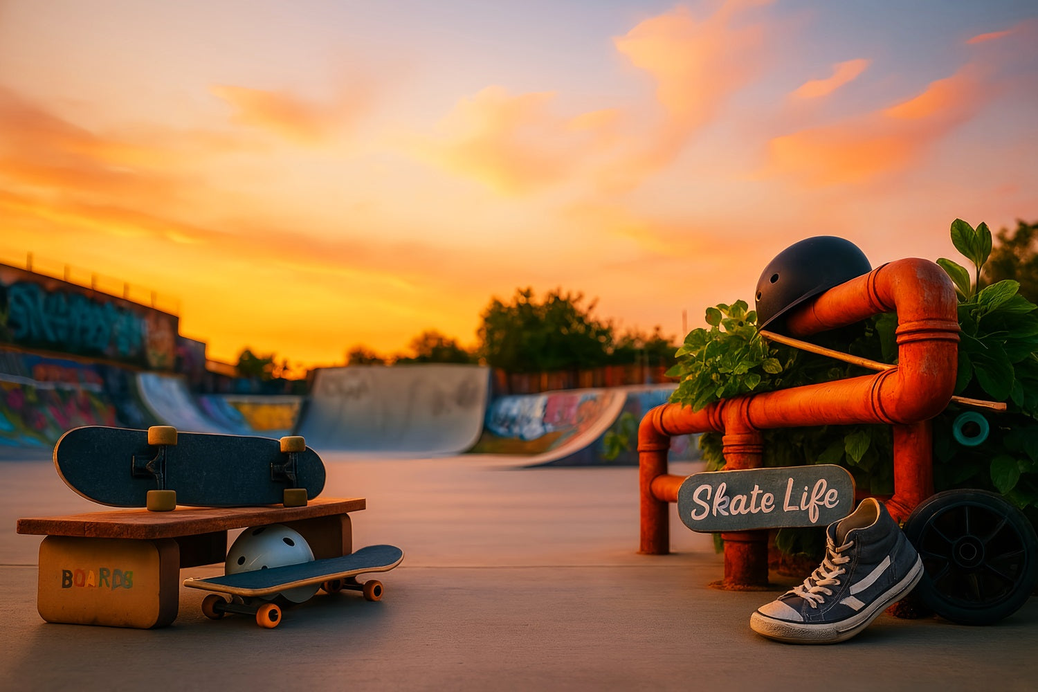 Sports Backdrop Sunset Skateboard Park Life Sports Backdrops for Photography LXX59-311