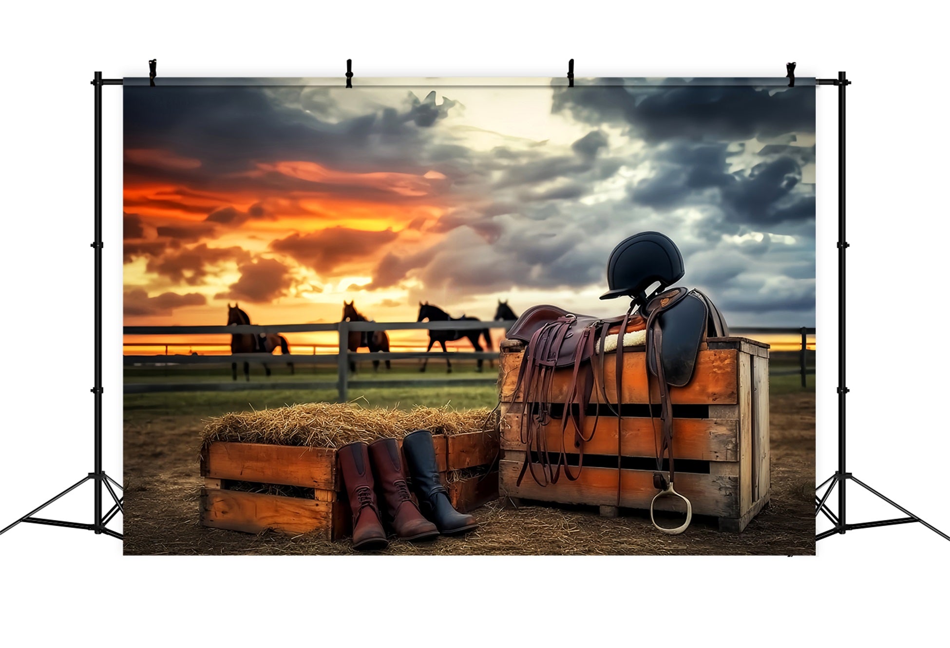 Sports Backdrop Equestrian Sunset Riding Gear Sports Backdrops LXX59-312