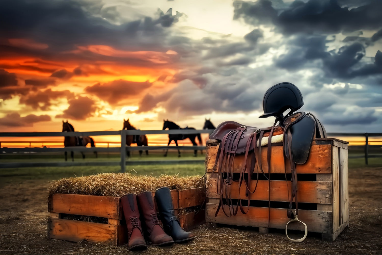 Sports Backdrop Equestrian Sunset Riding Gear Sports Backdrops LXX59-312