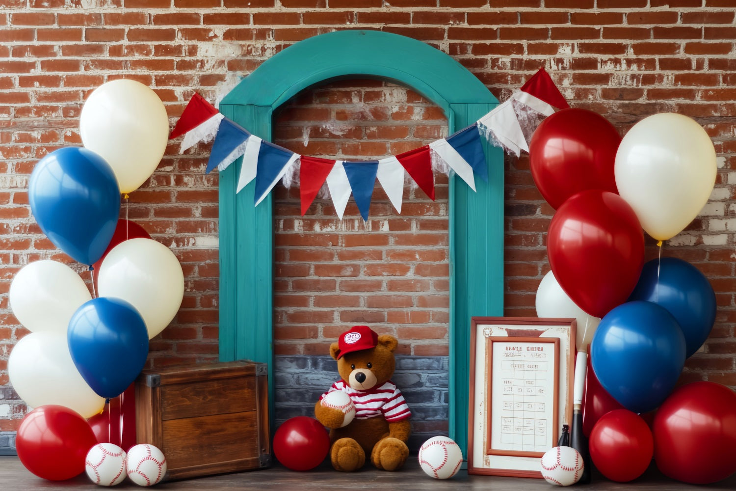 Basketball Backdrop Patriotic Baseball Teddy Display Sports Backdrop LXX59-314
